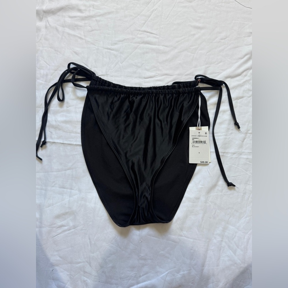 Good American Black Bikini Bottom with Strappy Sides